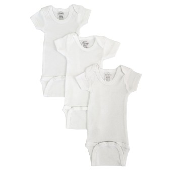 Preemie Rib Knit White Short Sleeve Onezie 3-Pack