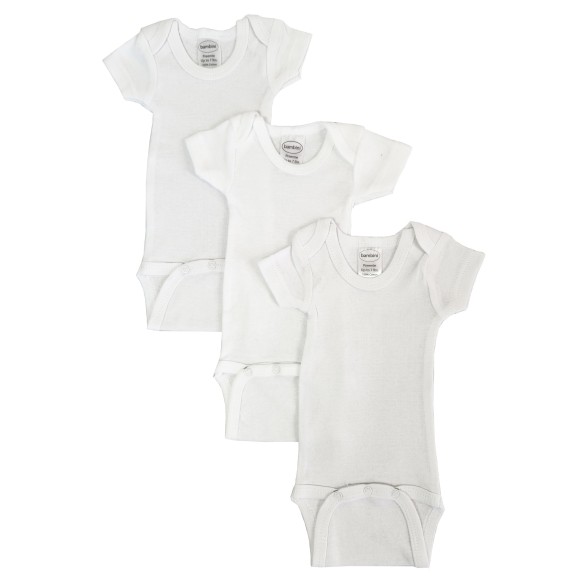Preemie Rib Knit White Short Sleeve Onezie 3-Pack
