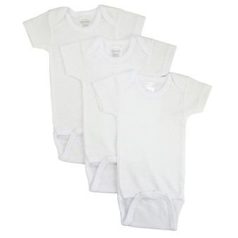 Rib Knit White Short Sleeve Onezie 3-Pack