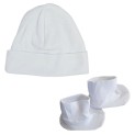 Rib Knit White Cap & Booties Set