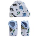 Print Rib Knit Infant Cap and Booties Set