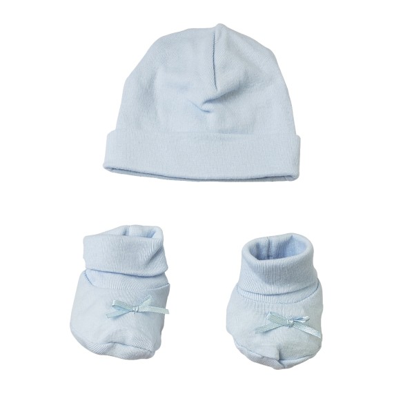 Preemie Baby Cap &  Bootie Set Pink and Blue 